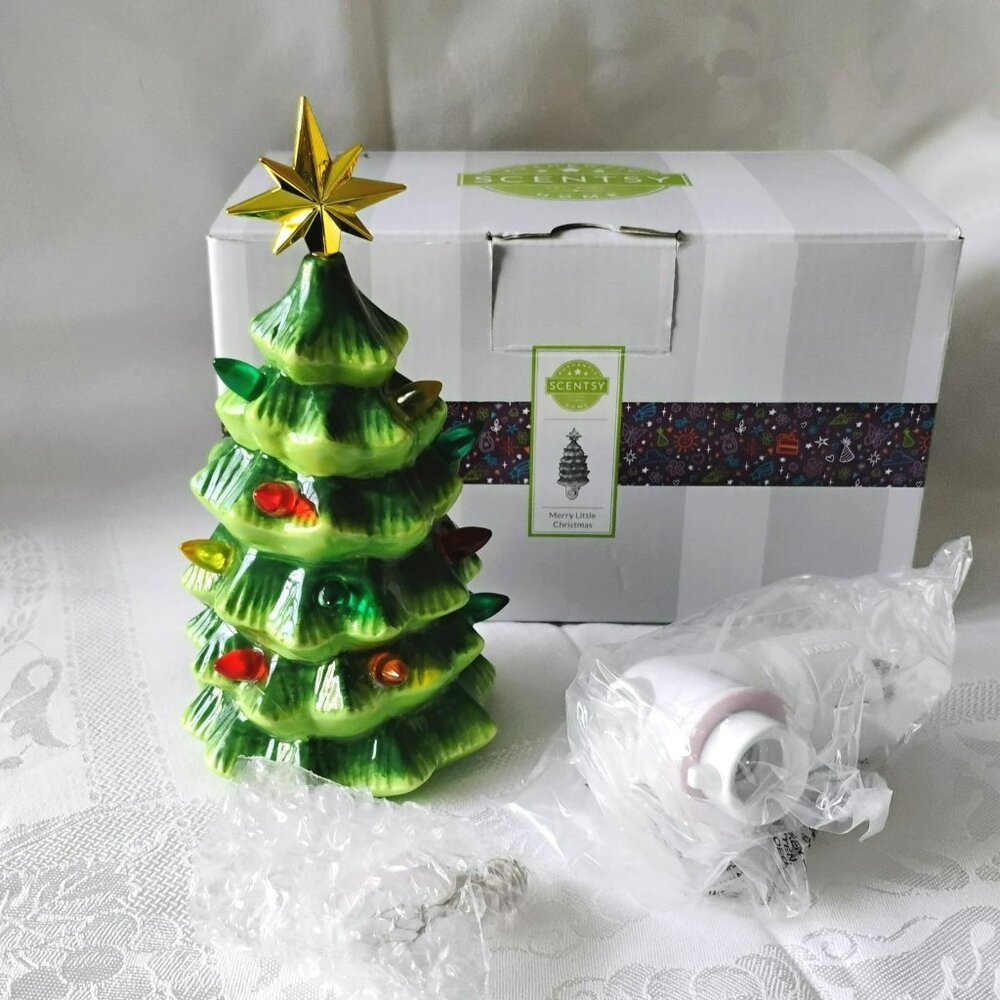 Merry Little Christmas Scentsy Wax Warmer Ceramic Tree With Box 7" Tall - Picture 2 of 10